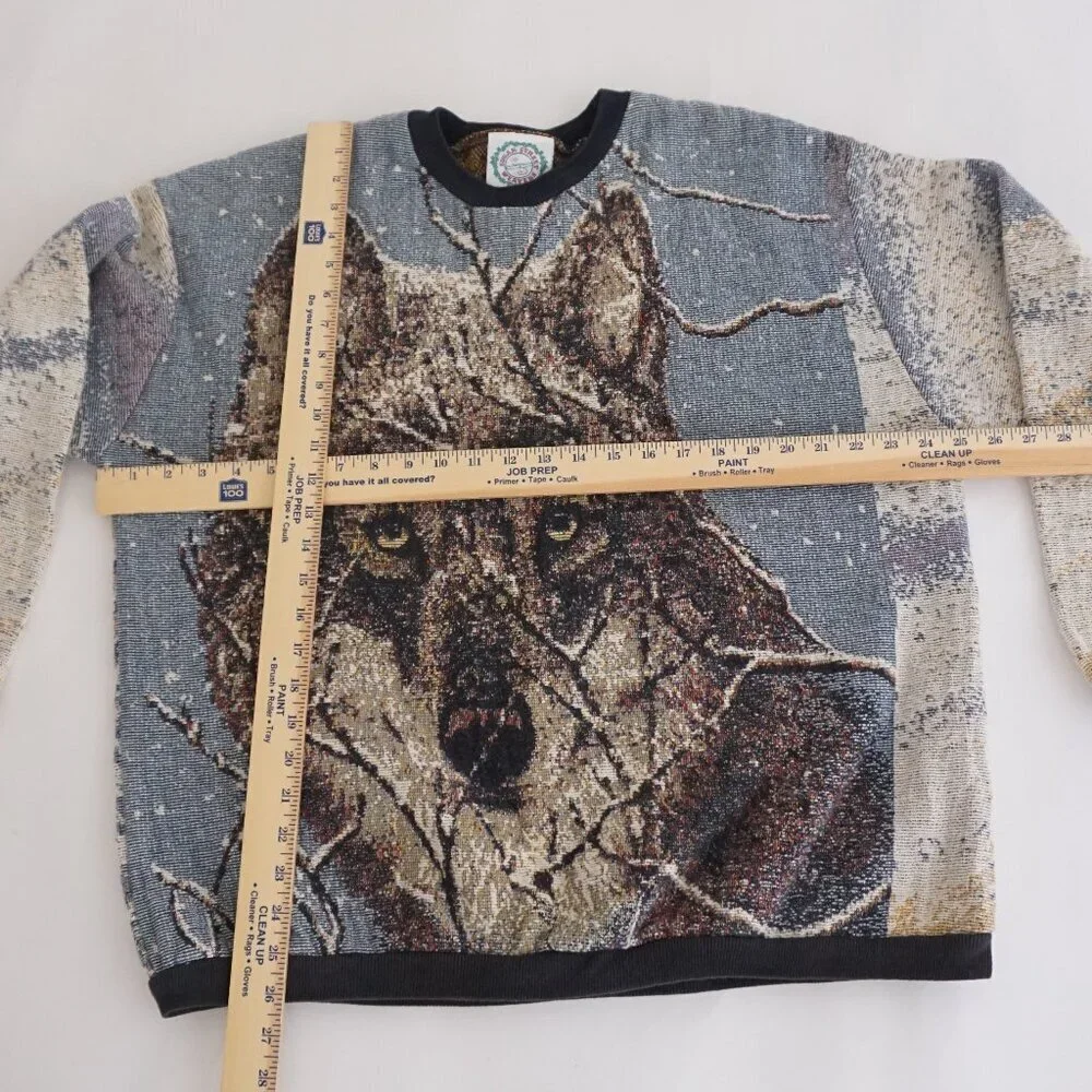 Vintage Sugar Street Weavers Rare Wolf Tapestry Sweater Pullover Adult XL - Picture 3 of 10